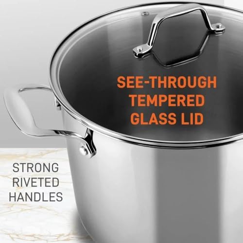 6 Quart Stainless Steel Stock Pot with See-Through Lid