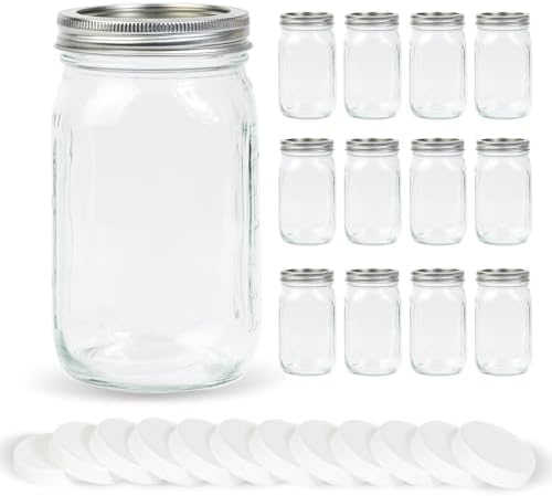 Yodecy 12 Pack 32 oz Clear Mason Jars with Airtight Lids