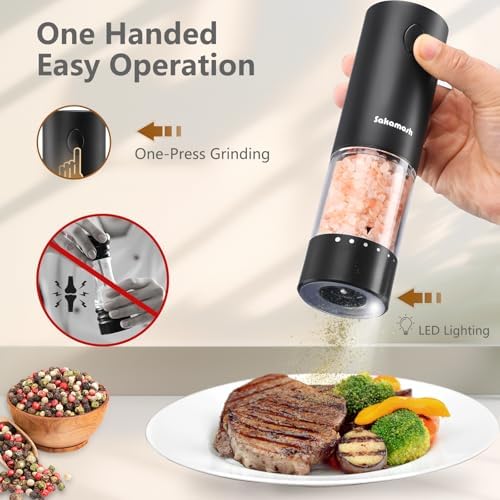 SAKAMOSH Electric Salt Pepper Set with Base 2 Pack