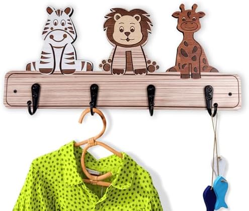 Kids Toddler Coat Hat Rack - 137 Long Wood Animal Hook Wall Mount