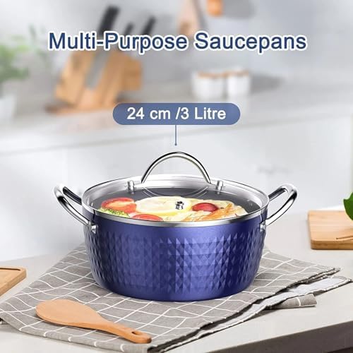 37 Quart Nonstick Stockpot with Lid - Blue Anodized Ceramic Induction Safe