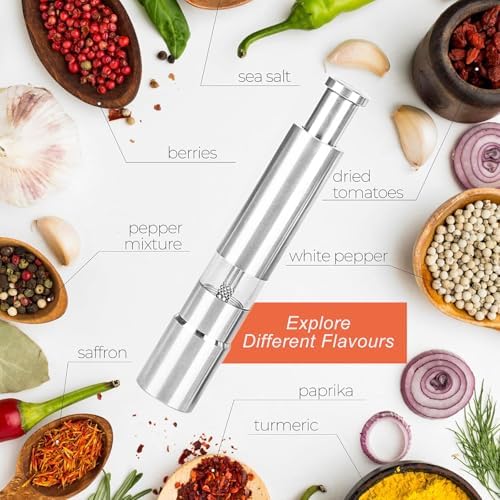 HalfofLife Salt Pepper Grinder Set Push Button Stainless Steel Refillable