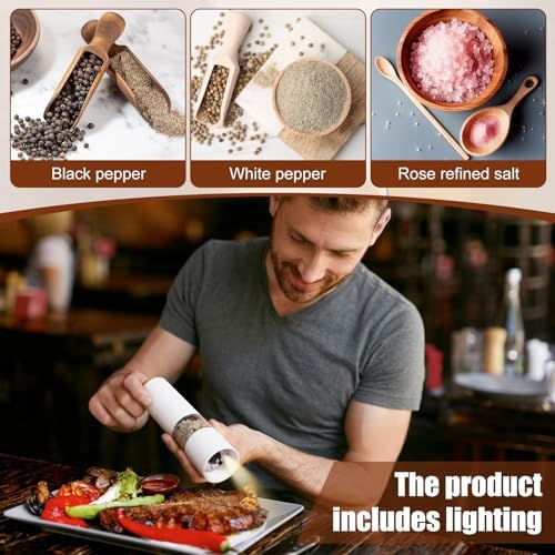 Electric Salt Pepper Grinder Set with LED Light and Spill Proof Base