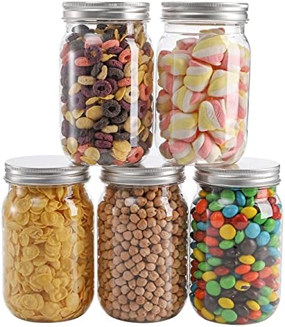 Tebery 12 Pack Clear Plastic Mason Jars with Lids 16OZ Shatterproof Drinking Jar