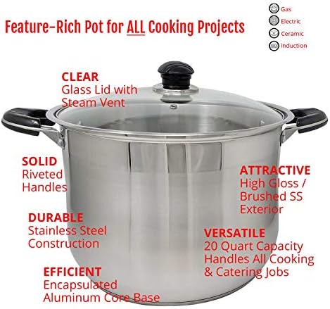 20 Quart Stainless Steel Stockpot with Glass Lid