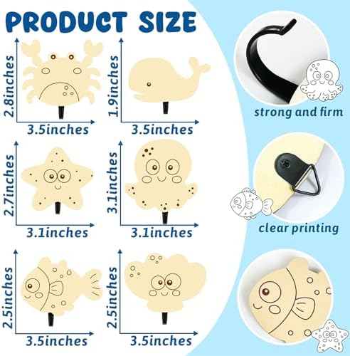 6Pcs Kids Ocean Animal Coat Hooks Wooden Wall Decor