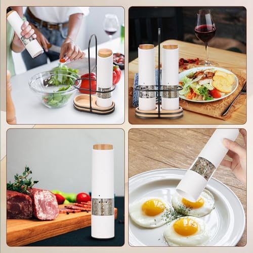 Electric Salt Pepper Grinder Set with LED Light and Spill Proof Base