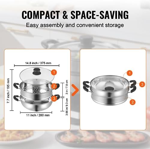 VEVOR 11in Steamer Pot Set with 3QT Stock Pot and Steamer Cloth