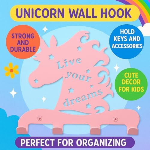 Unicorn Wall Hooks Decor for Girls Room - Pink
