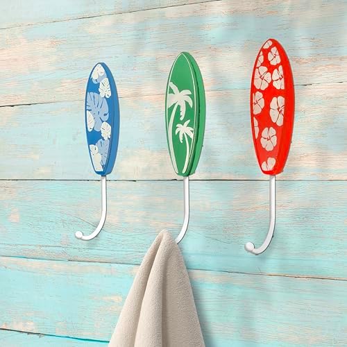 Tropical Surfboard Wall Hooks Set of 3
