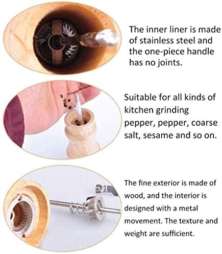 Adjustable Pepper Mill with Wooden Handle and Stainless Steel Liner