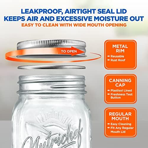 NutriChef 12-Pack 16 oz Mason Jars with Lids