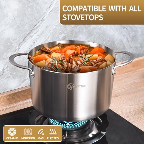 LOLYKITCH 3 Qt Tri-Ply Stock Pot with Lid and Steamer 1