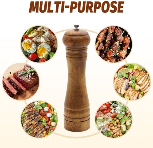 SHIKORI 10 Inch Wooden Salt Pepper Mill Set