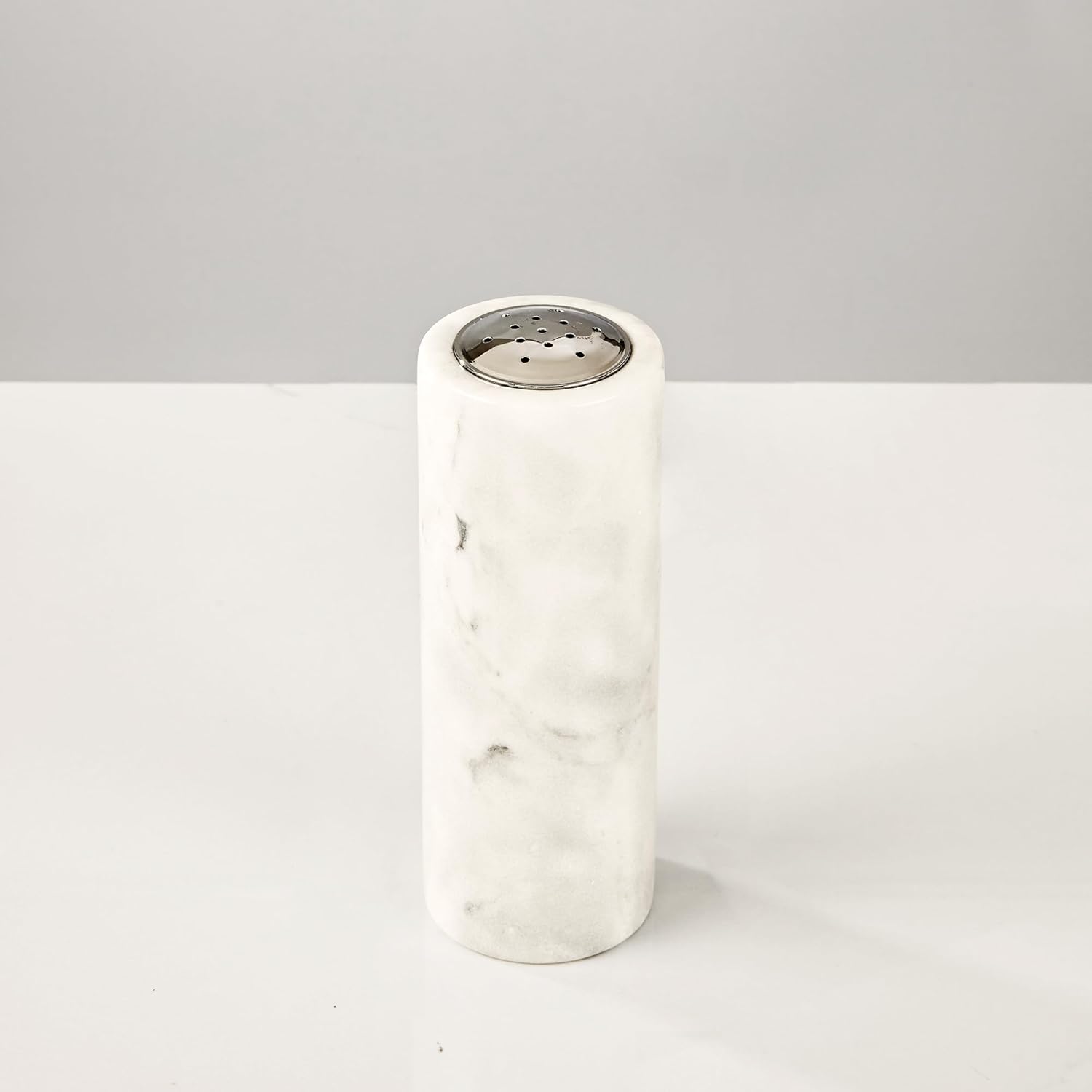 White Marble Salt Pepper Shaker Set with Adjustable Grinder
