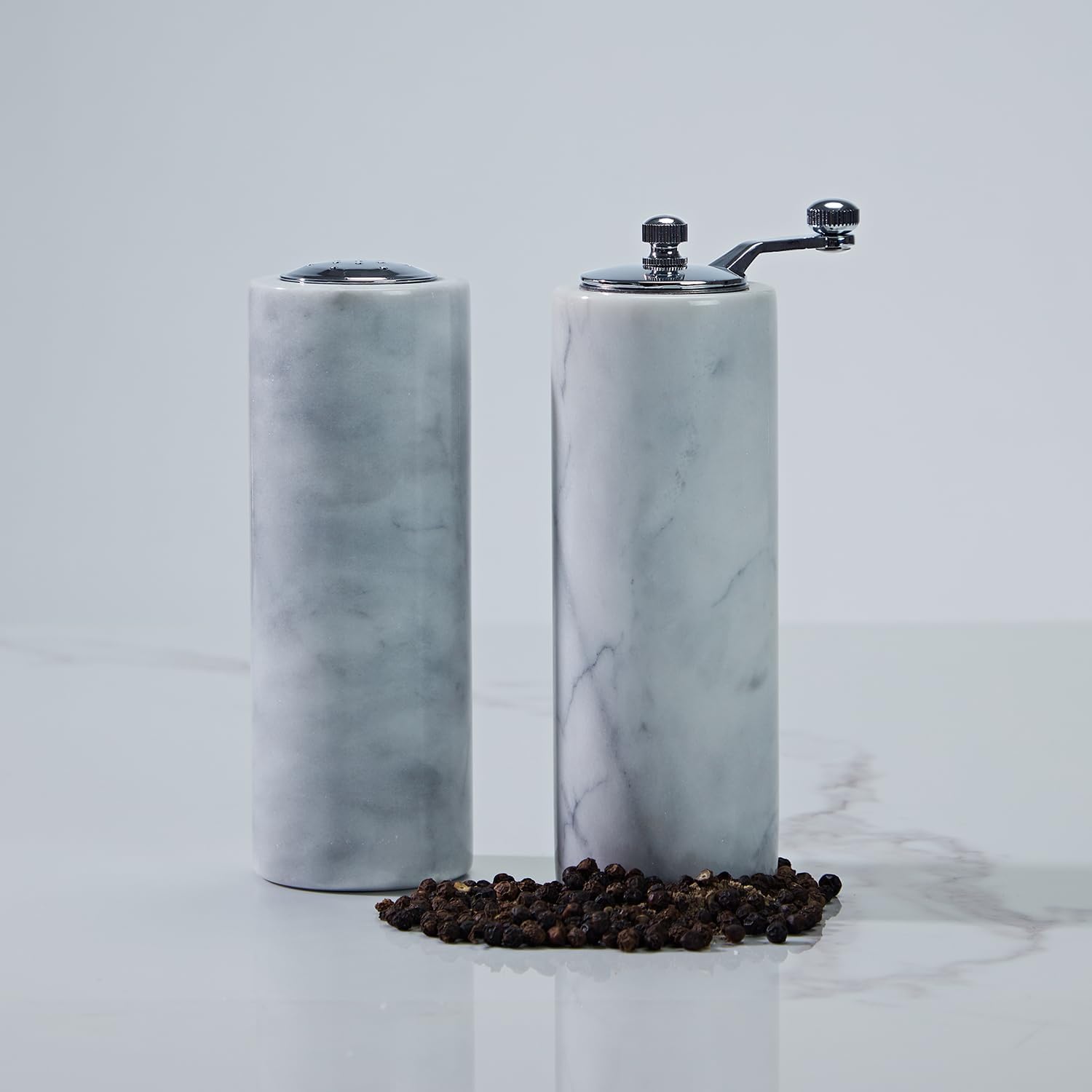 White Marble Adjustable Grind Pepper Mill with Grey Veining