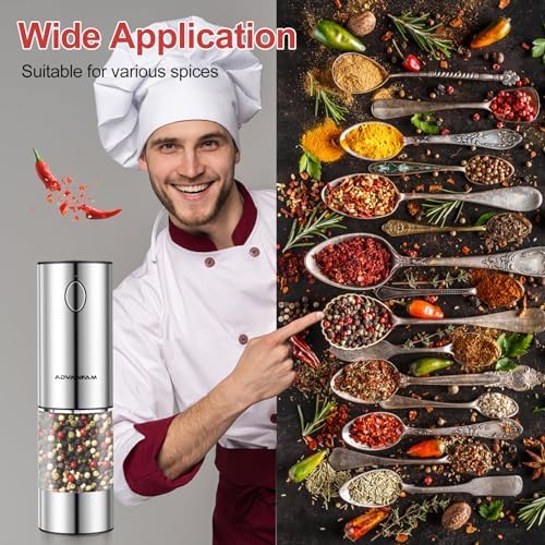 Advanfam Electric Pepper Mill with LED Light and Rechargeable Battery