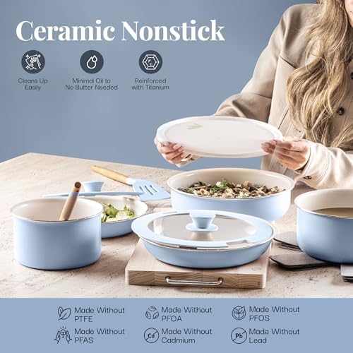 Gotham Steel 18 Pc Nonstick Cookware Set Blue