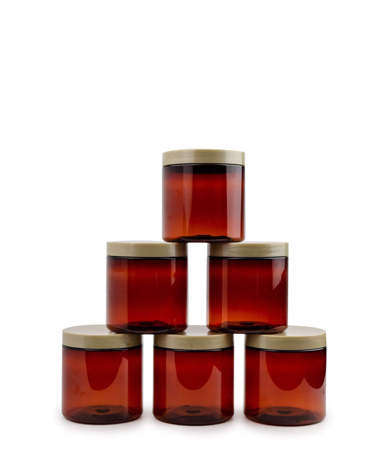 Grand Parfums 8 Oz Amber Plastic Jars with Champagne Gold Lids