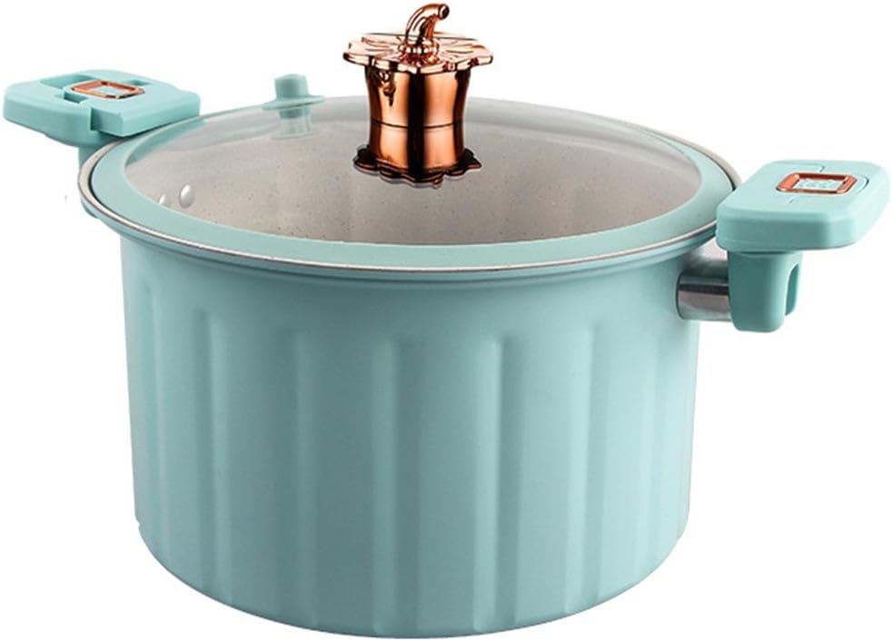 Cast Iron Stock Pot with Glass Lid and Dual Handles Induction Compatible Blue