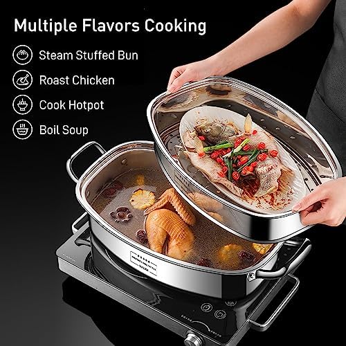Eglaf 2-Tier Fish Steamer with Ceramic Plate and Oven Mitts 1