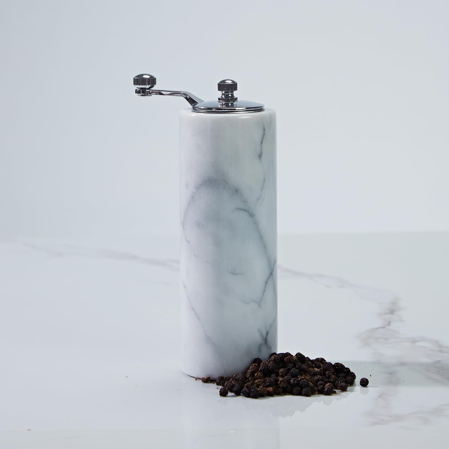 White Marble Adjustable Grind Pepper Mill with Grey Veining