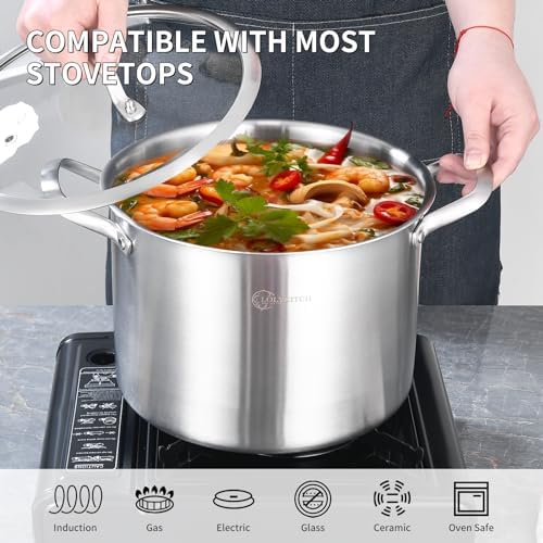 LOLYKITCH 8 Qt Tri-Ply Stainless Steel Stock Pot with Lid