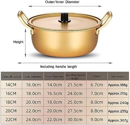 BINGWANG Ramen Cooking Pot 18cm Aluminum Stockpot with Lid and Double Handle