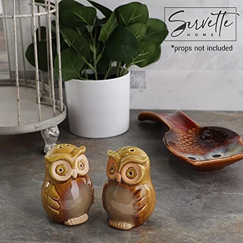 Ceramic Owl Salt and Pepper Shaker Set - Green