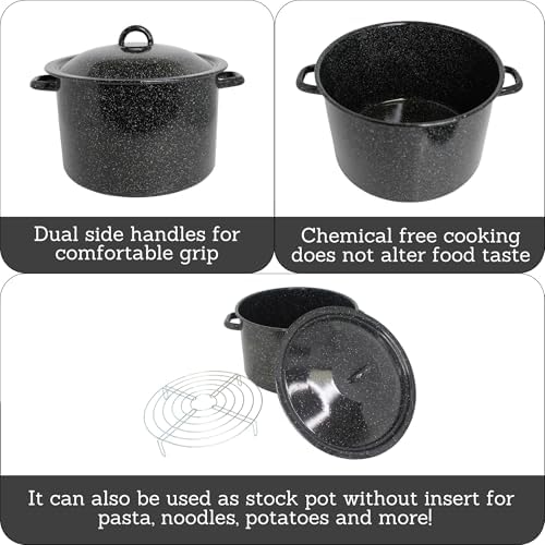 MIRRO 210qt Enamel Stock Pot with Rack Black