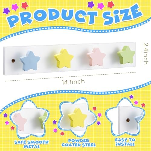 Suzile 2 Pcs Wall Hooks for Kids Coat Rack