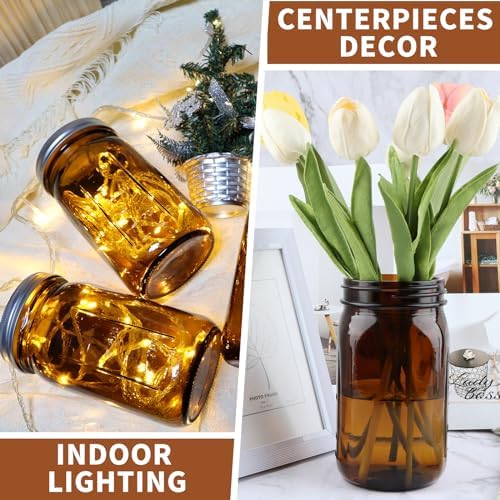 CARBLIN 6 Pack 32 oz Amber Canning Jars with Lids
