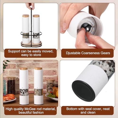 Electric Salt Pepper Grinder Set with LED Light and Spill Proof Base