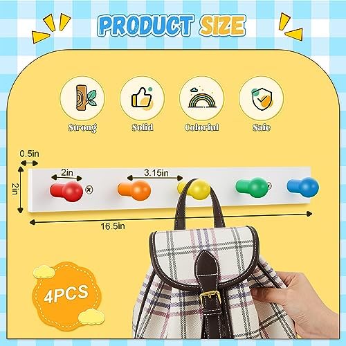 Maitys 4 Pcs Rainbow Kids Wall Coat Hooks