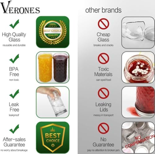 VERONES 12 OZ Mason Jars with Regular Lids 16 Pack