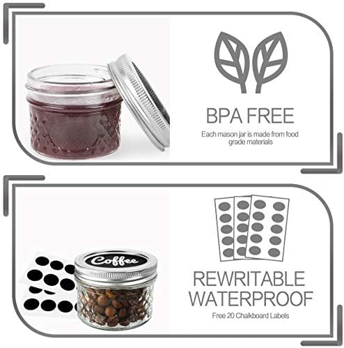 VERONES 4 Oz Mason Jars 16 Pack with Lids and Bands