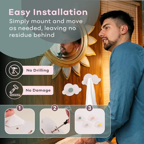 TopKai Cloud-Shaped Wall Hook Set - 4pcs Durable Wooden Hooks for Kids