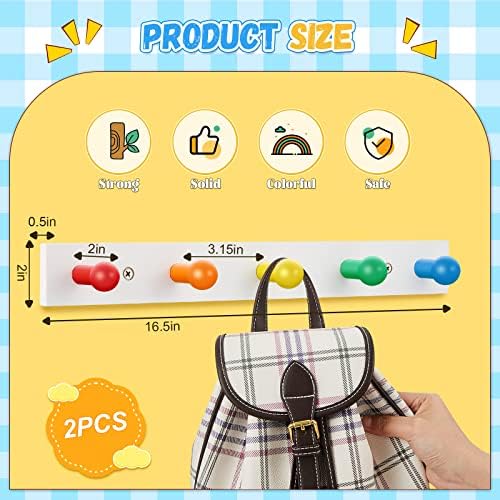 Yousoontic 2 Pcs Kids Rainbow Coat Hooks Wall Mount