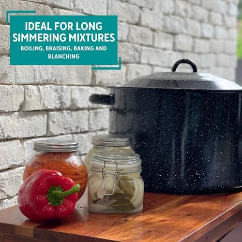 MIRRO 210qt Enamel Stock Pot with Rack Black