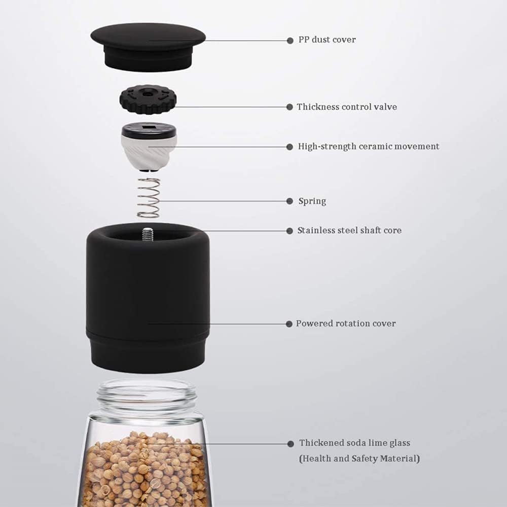 Adjustable Salt and Pepper Mill Set with Glass Bottle