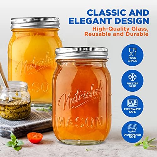NutriChef 12-Pack 16 oz Mason Jars with Lids