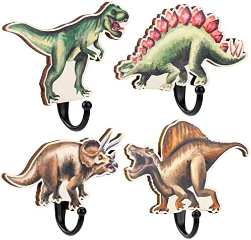 4 Pcs Dinosaur Wooden Wall Hooks for Kids Room