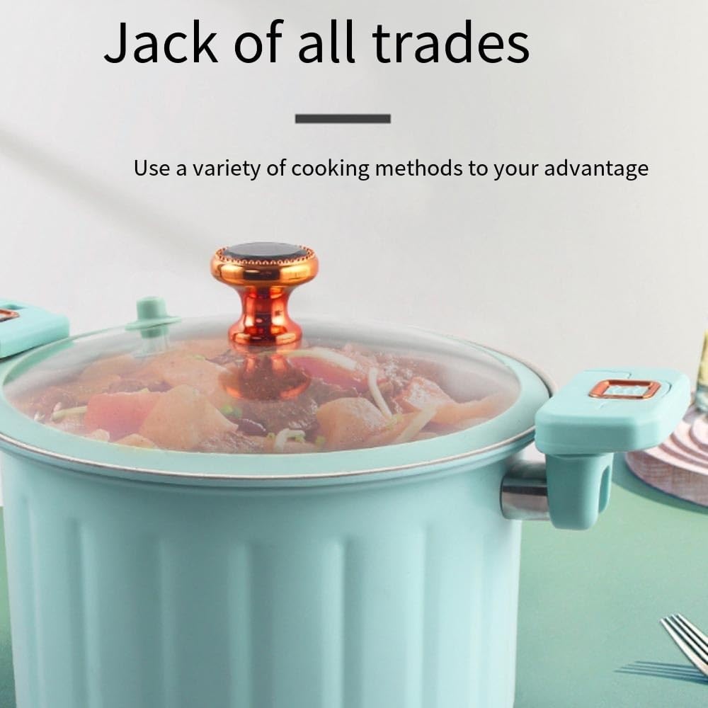 Cast Iron Stock Pot with Glass Lid and Dual Handles Induction Compatible Blue
