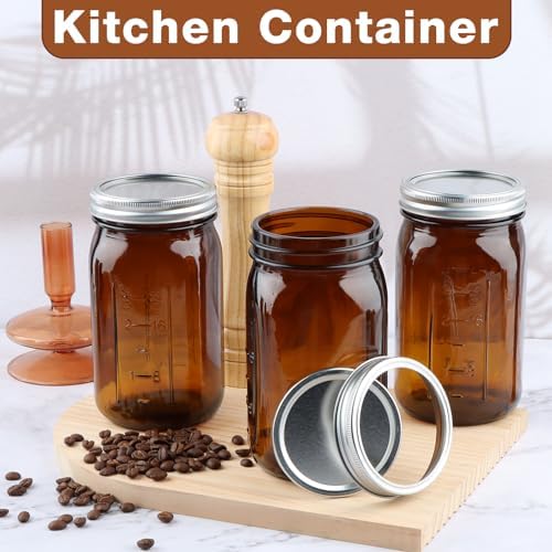 CARBLIN 6 Pack 32 oz Amber Canning Jars with Lids