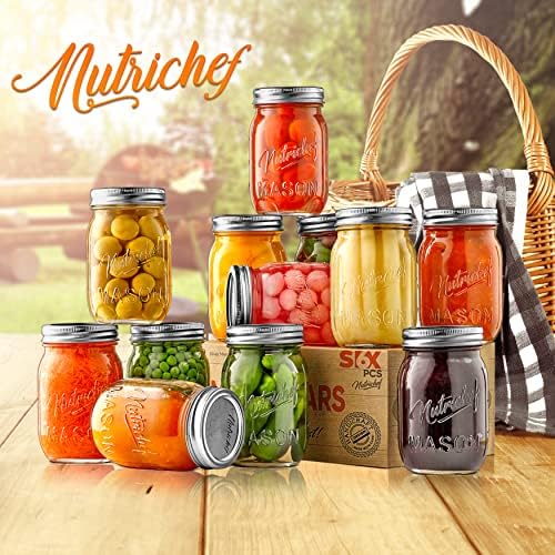 NutriChef 12-Pack 16 oz Mason Jars with Lids