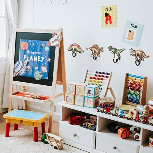 4 Pcs Dinosaur Wooden Wall Hooks for Kids Room