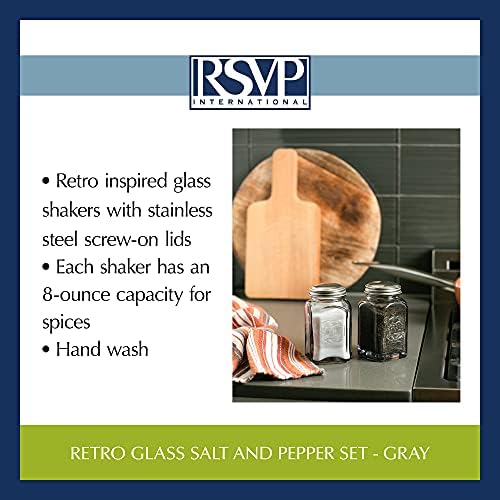 RSVP International Jumbo Retro Glass Salt Pepper Shaker Set 8 Oz 225x225x44 Gray