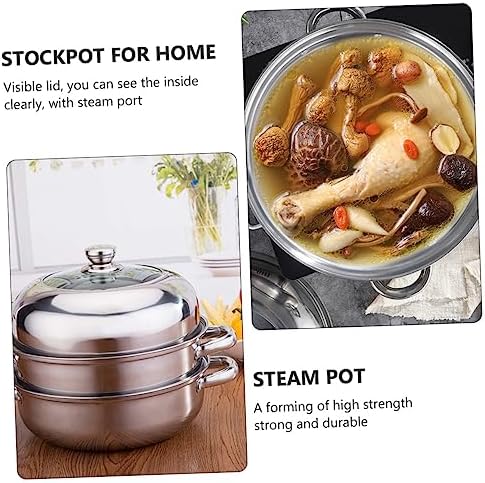 BEBEMOKO 3 Layer Steamer Pot Stainless Steel Glass with Anti-Scalding Handle