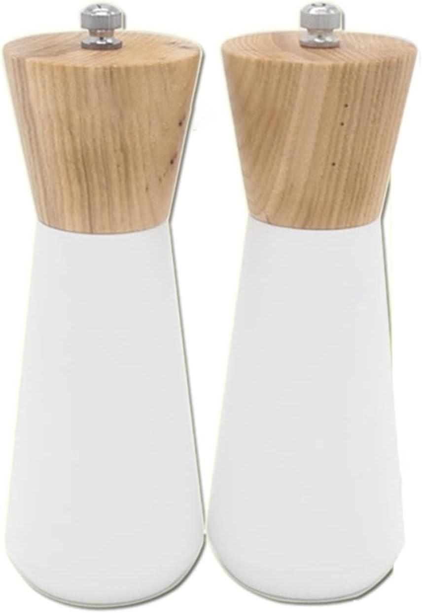 Stylish White Pepper Salt Grinder Set with Wooden Shaker