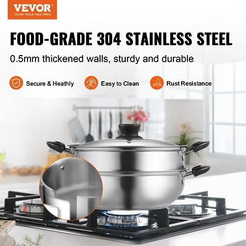 VEVOR 11in Steamer Pot Set with 3QT Stock Pot and Steamer Cloth